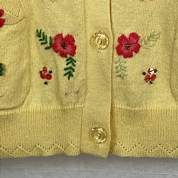 NWT SUSAN BRISTOL light yellow knit cotton blend Cardigan cottagecore floral - Picture 11 of 16